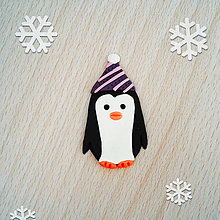 Magnetky - Magnetka tučniak v čiapke (pásiky) - 12573875_