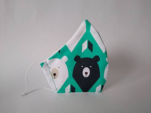 Dizajnové rúško medveď zelené tvarované dvojvrstvové