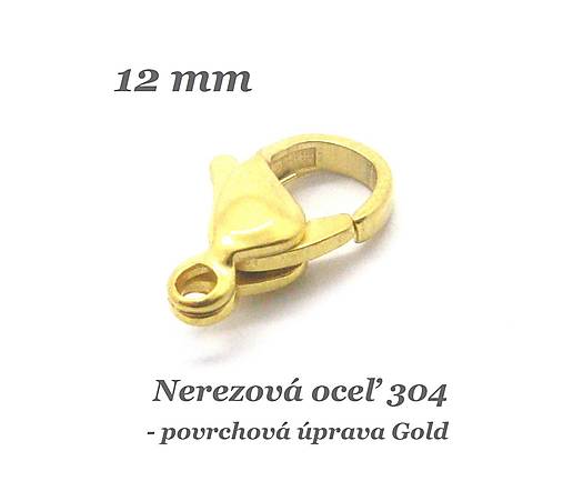 Komponenty - Karabínka 12mm /zlatá farba/ /M3019/ - nerez.oceľ 304 - 12579637_