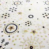 Textil - vianočné vločky so zlatotlačou, 100 % bavlna Francúzsko, šírka 140 cm - 12578640_