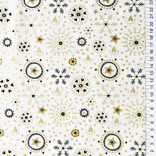 vianočné vločky so zlatotlačou, 100 % bavlna Francúzsko, šírka 140 cm