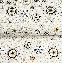 Textil - vianočné vločky so zlatotlačou, 100 % bavlna Francúzsko, šírka 140 cm - 12578639_