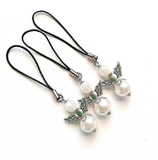 Kľúčenky - Prívesok perličkový anjelik veľký (biela) - 12581351_