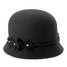 Čiapky, čelenky, klobúky - Klobúk Daisy - vlna, čierny - 12576987_