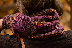 Set dámske rukavice a nákrčník CATHY, hnedo-fialový, 100% merino