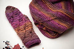 Rukavice - Set dámske rukavice a nákrčník CATHY, hnedo-fialový, 100% merino - 12579869_