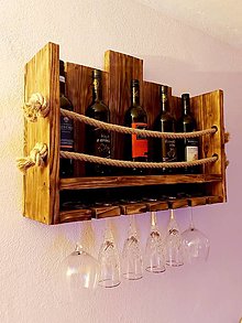 Dekorácie - Vinotéka-Rustikálna polička na víno a poháre - 12580913_