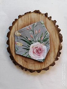Rúška - Tvarované rúška na tvár 1 a 2 vrstvové - sive s kvetom - 12579440_