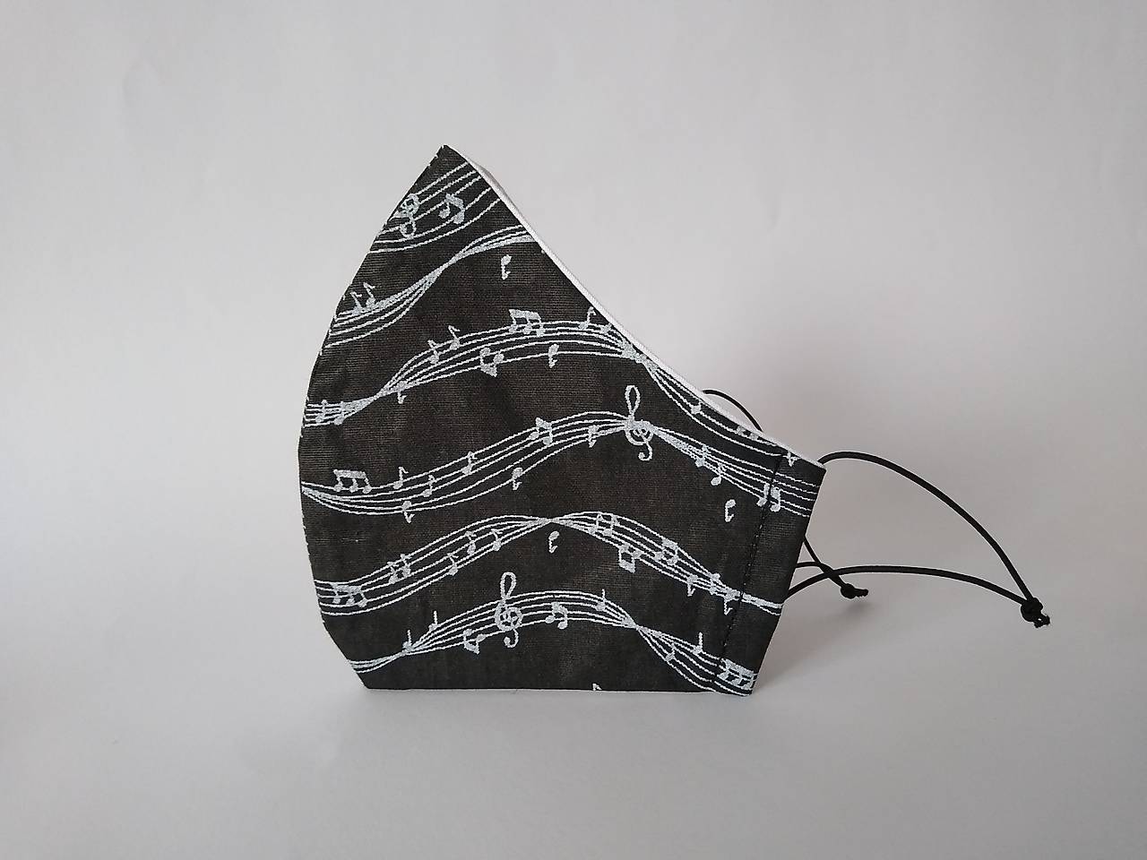 Dizajnové rúško noty čierne tvarované dvojvrstvové