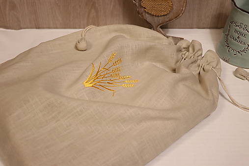 Úžitkový textil - Ľanové vrecko na chlieb - 12593201_