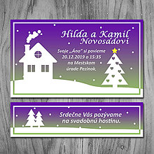 Papiernictvo - Zimné / (pred) vianočné svadobné oznámenie a pozvánka k svadobnému stolu domček - 12592542_