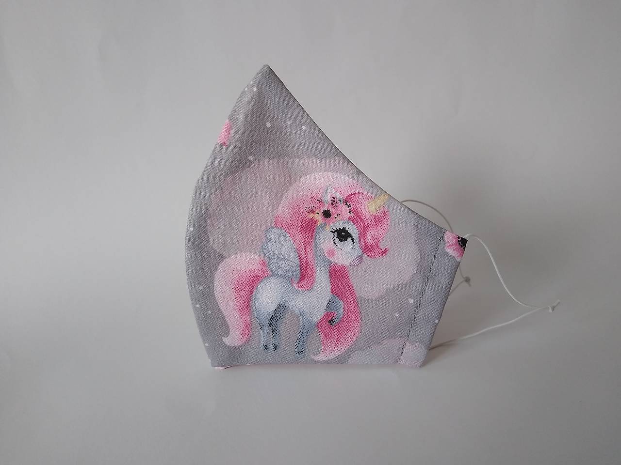 Dizajnové rúško jednorožec šedé tvarované dvojvrstvové