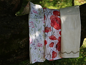 Úžitkový textil - Ľanové utierky - maky (Set maky+lúčne kvety+béžová s čipkou) - 12595952_