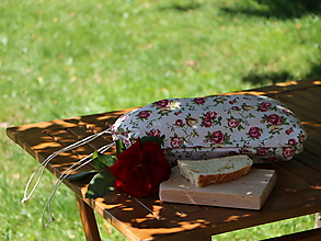 Úžitkový textil - Ľanové vrecko na chlieb ruže - 12596082_