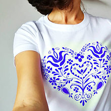 Topy, tričká, tielka - dámske modré folklórne srdce (Modrá) - 12596343_