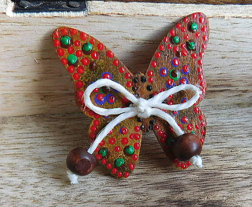  - brošňa drevený maľovaný motýlik - 12597276_