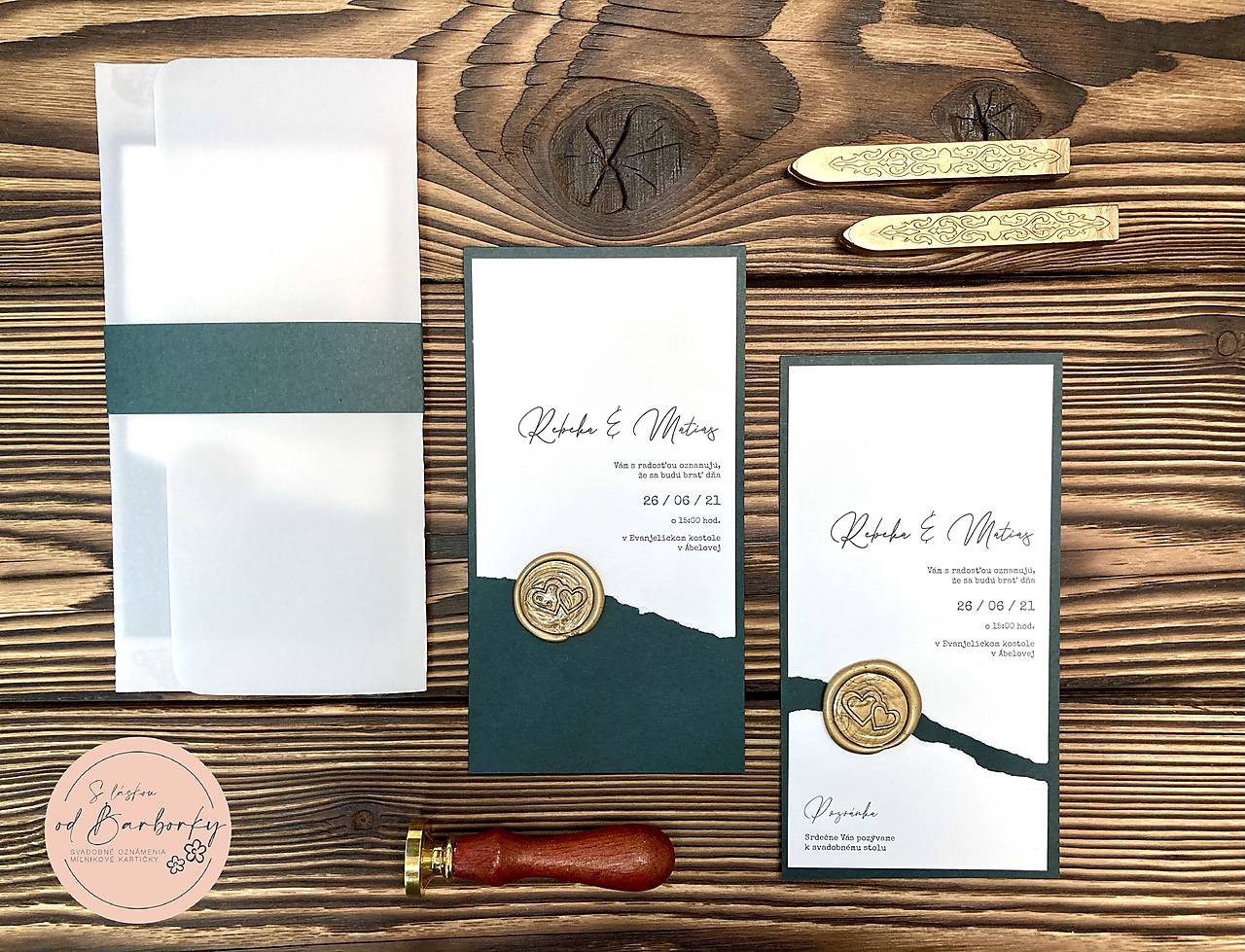 Svadobné oznámenie s transparentnou obálkou a páskou #44 (Svadobné oznámenie bez pozvánky k svadobnému stolu)