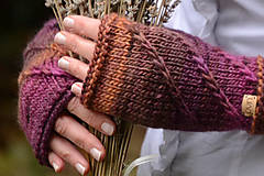 Rukavice - Set dámske rukavice a nákrčník CATHY, hnedo-fialový, 100% merino - 12601235_