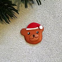 Magnetky - Vianočný medvedík - FIMO magnetka (Santa čiapka) - 12602961_