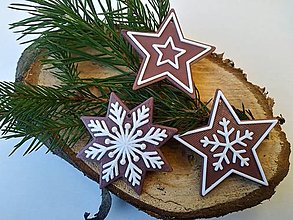 Dekorácie - Vianočné ozdoby na stromček (Hnedá - hviezdy (3 ks v balení)) - 12613189_