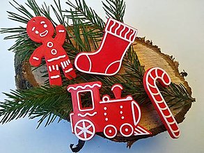 Dekorácie - Vianočné ozdoby na stromček (Červená -  mix 2 (4 ks v balení)) - 12613225_