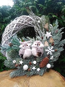 Dekorácie - veľký vianočný veniec so sovičkami  40 cm  vv19 - 12614687_