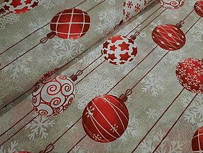 Textil - Vianočná látka červené bambule a vločky na režnej - 12625853_