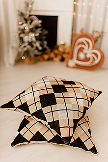 Úžitkový textil - Pletená obliečka na vankúš "CUBE ELEGANT", OEKO-TEX® - čierno-hnedo-smotanová - 12625766_