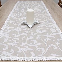 Úžitkový textil - LADA - biele ornamenty na režnej - behúň - 12623735_