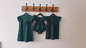 Detské oblečenie - Holubica - ľanové šaty s veľkým volánom a mašľou (smaragdová) - 12620571_