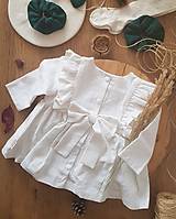 Detské oblečenie - Lastovička - detské ľanové šaty s riasením a dlhými rukávmi (horčicová) - 12620654_