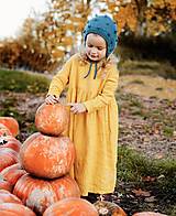 Detské oblečenie - Lastovička - detské ľanové šaty s riasením a dlhými rukávmi - 12620655_