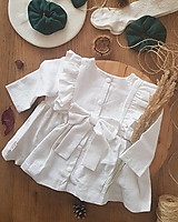 Detské oblečenie - Lastovička - detské ľanové šaty s riasením a dlhými rukávmi - 12620671_