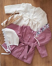 Detské oblečenie - Lastovička - detské ľanové šaty s riasením a dlhými rukávmi - 12620647_
