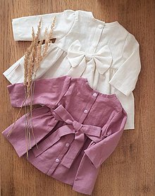 Detské oblečenie - Lastovička - detské ľanové šaty s riasením a dlhými rukávmi (fialková) - 12620673_