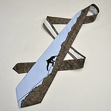 Pánske doplnky - Hedvábná kravata s horolezcem - modro-šedá 11943074 - 12621291_