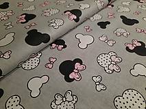 Textil - Detská látka ružová mašlička na sivej bavlne - 12632220_