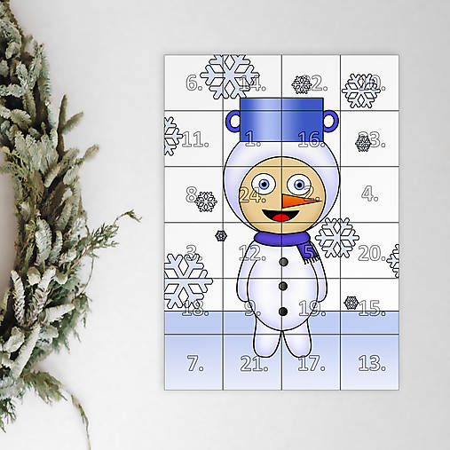 Netradičný adventný kalendár skladačka (detské kostýmy) (snehuliak (sneh))