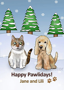 Papiernictvo - Digitálny návrh na pohľadnicu - domáce zvieratá v snehu - 12629367_
