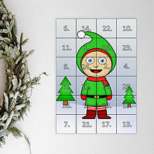 Dekorácie - Netradičný adventný kalendár skladačka (detské kostýmy) (škriatok( zimná krajinka)) - 12631666_