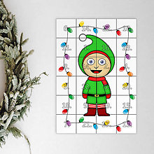 Dekorácie - Netradičný adventný kalendár skladačka (detské kostýmy) (vianočný škriatok (svetielka)) - 12631670_