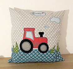 Detský textil - Detský bavlnený vankúšik - traktor pre Šimonka - 12635559_