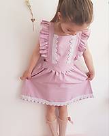 Detské oblečenie - Vtáča - dievčenské ľanové šaty s volánmi a mašľou (lila) - 12636528_