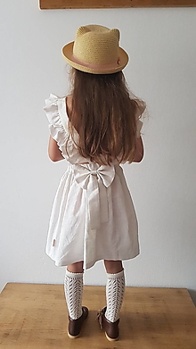 Detské oblečenie - Vtáča - dievčenské ľanové šaty s volánmi a mašľou (ivory) - 12636510_