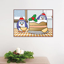 Grafika - Tučniaci a vianočná torta (pomarančová) - 12635807_