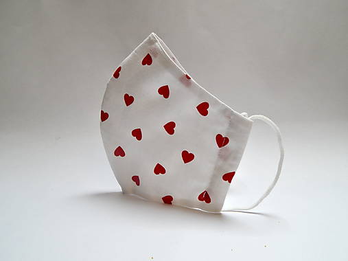 Rúška - Tvarované dvojvrstvové rúško - Červené srdiečka - 12639070_