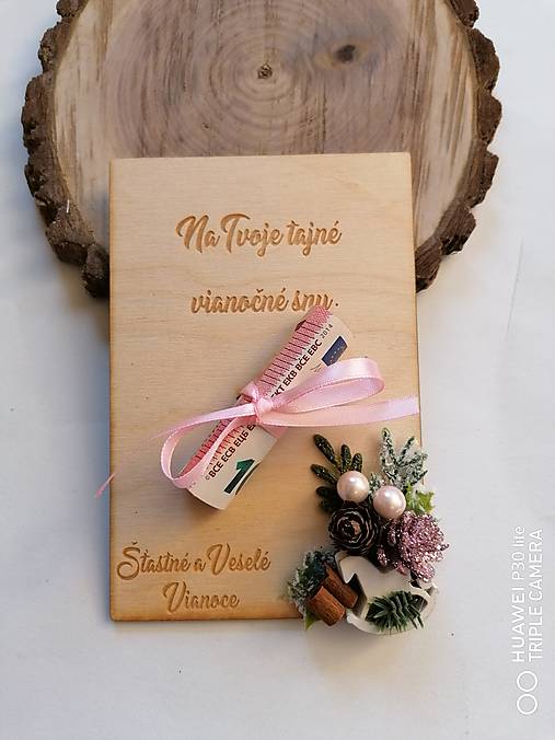 Papiernictvo - Vianočna drevena pohľadnica _ ružová  - 12637982_