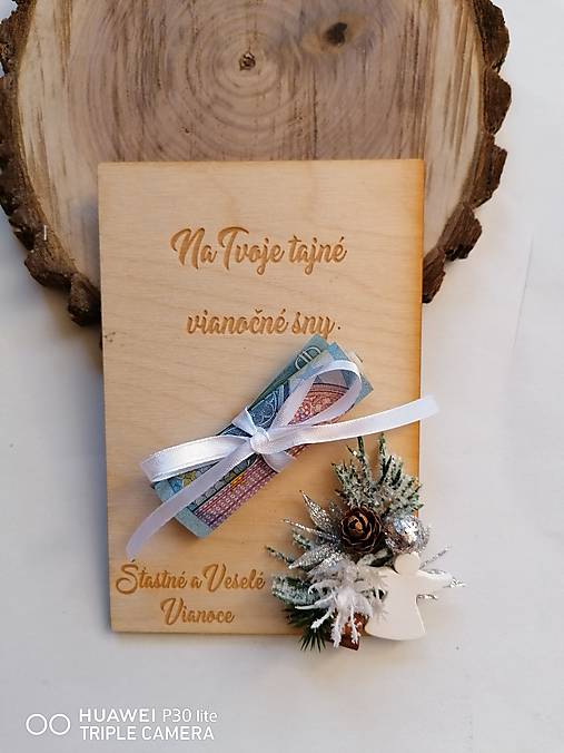 Papiernictvo - Vianočna drevena pohľadnica _ bielo strieborna - 12637993_