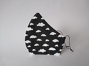 Rúška - Dizajnové rúško oblaky čierne tvarované dvojvrstvové - 12645465_