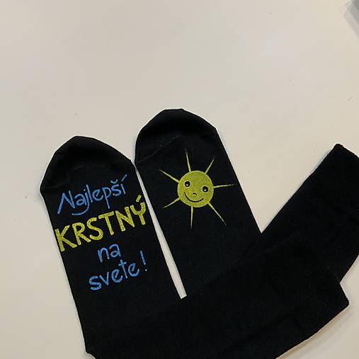Maľované ponožky s nápisom: (Najlepší krstný - Čierne s “tlačeným” typom písma a slniečkom)